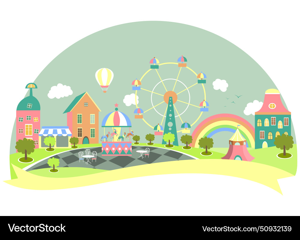 Amusement park in flat style Royalty Free Vector Image