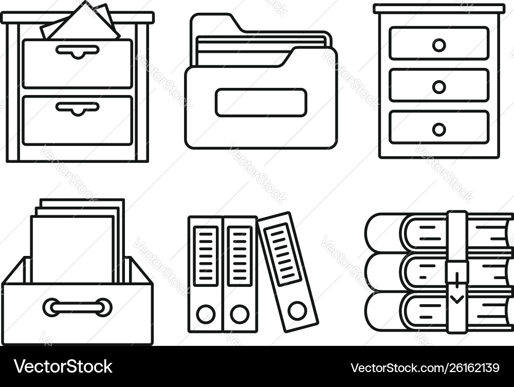 Archive library icons set outline style vector image