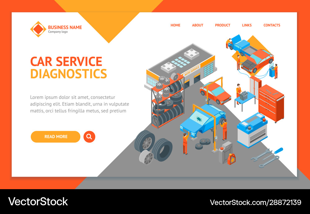 Auto service 3d landing web page template Auto service 3d landing web page template Vector Image