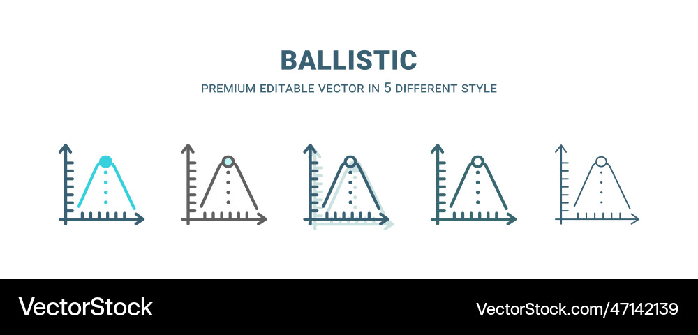 Ballistic icon in 5 different style outline Vector Image