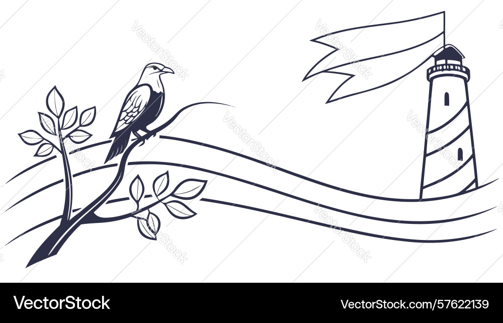 Bird on branch with flag banner symbolizing Vector Image