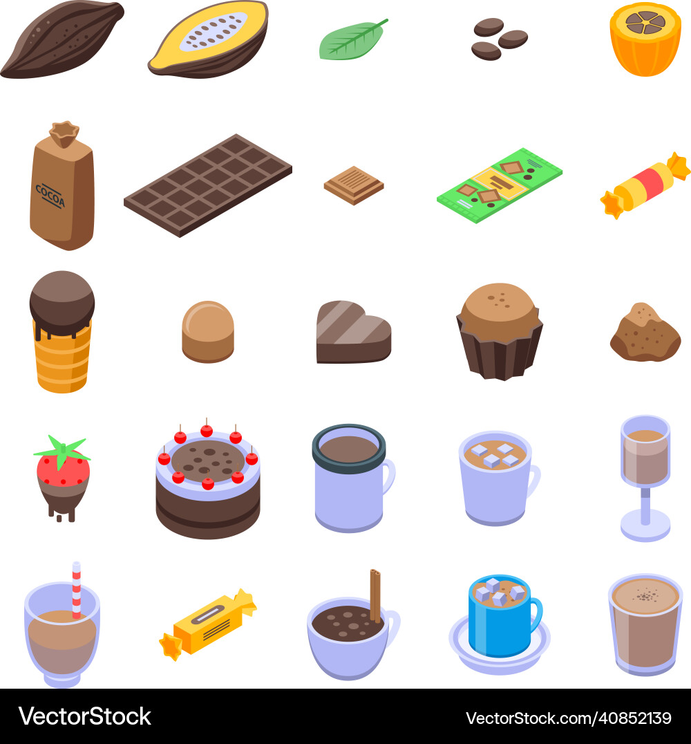 Cocoa icons set isometric style Cocoa icons set isometric style Vector Image