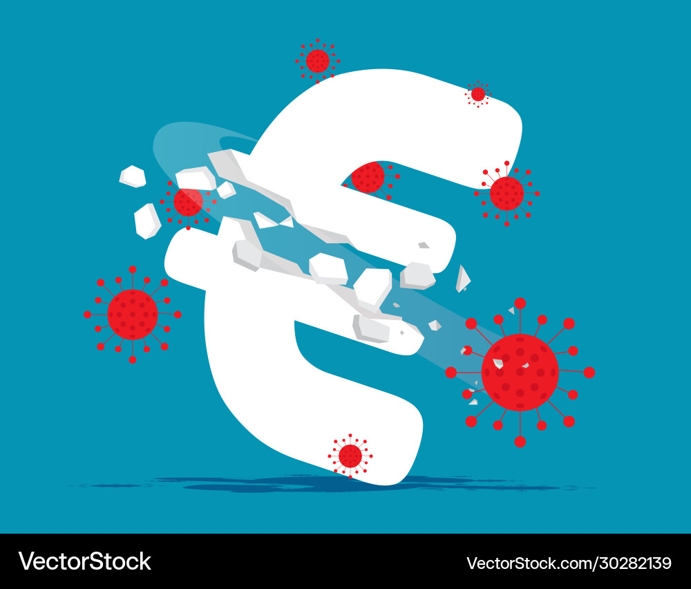 Covid19 - 19 hitting currency sign economy Covid19 - 19 hitting currency sign economy vector image