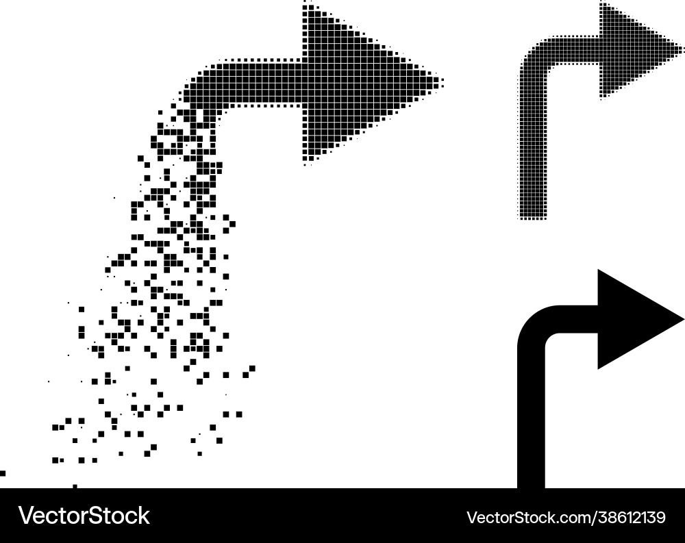 Dissolved and halftone pixel turn right icon Dissolved and halftone pixel turn right icon vector image