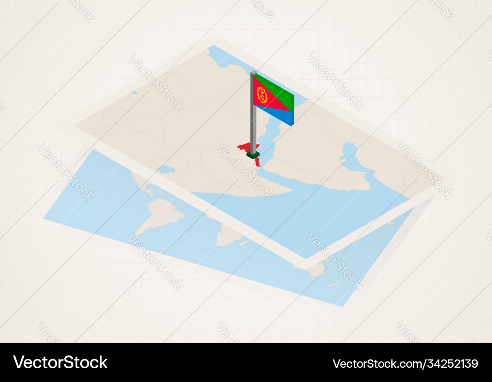 Eritrea selected on map with 3d flag vector image