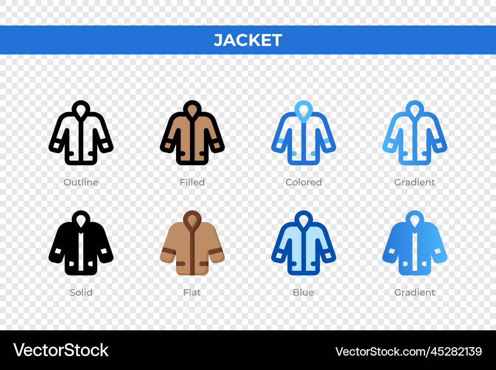 Jacket icons in different style set Jacket icons in different style set Vector Image