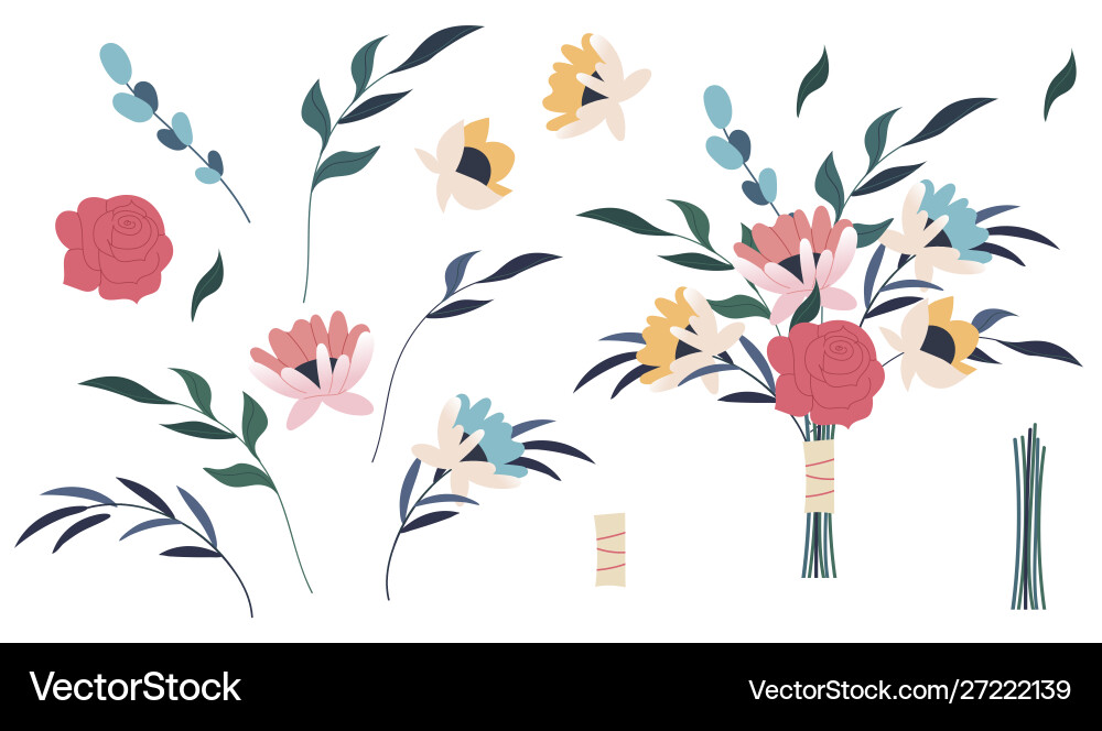 Pink Rose Floral Bouquet Set Vector Image