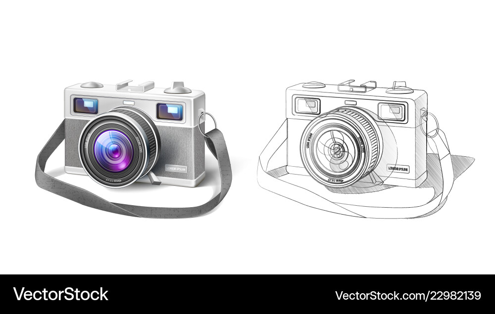 Realistic vintage film photo camera macro lens vector image