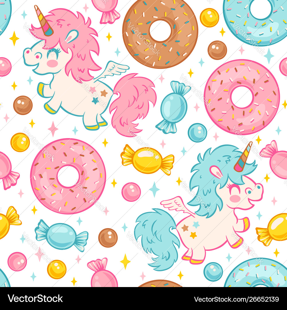 Seamless pattern with cute unicorn vector image