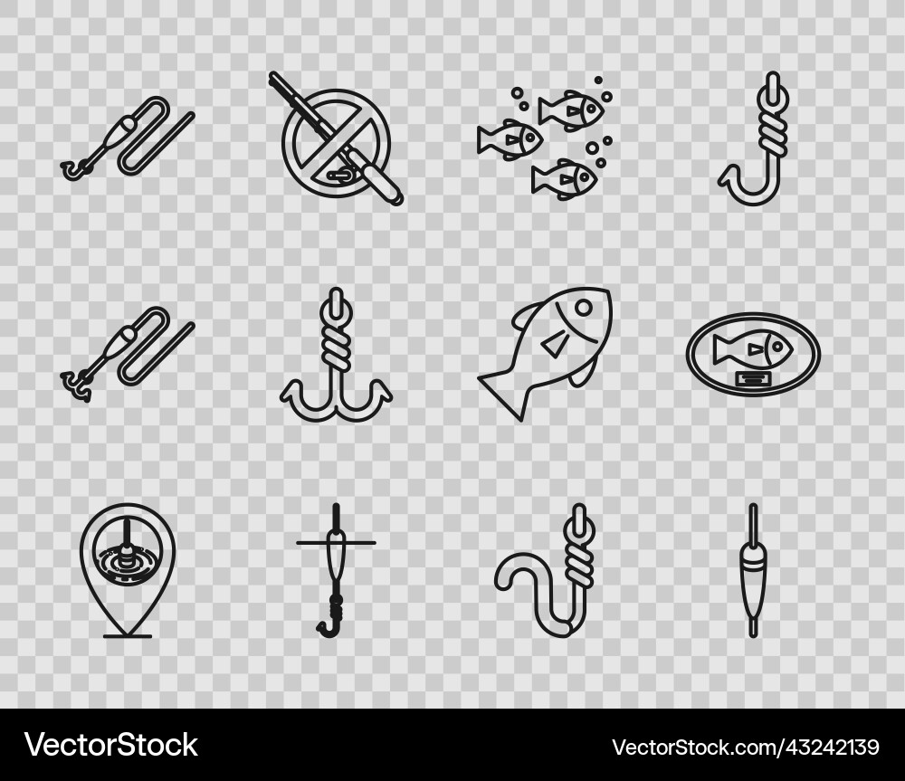 Set line location fishing float hook Vector Image