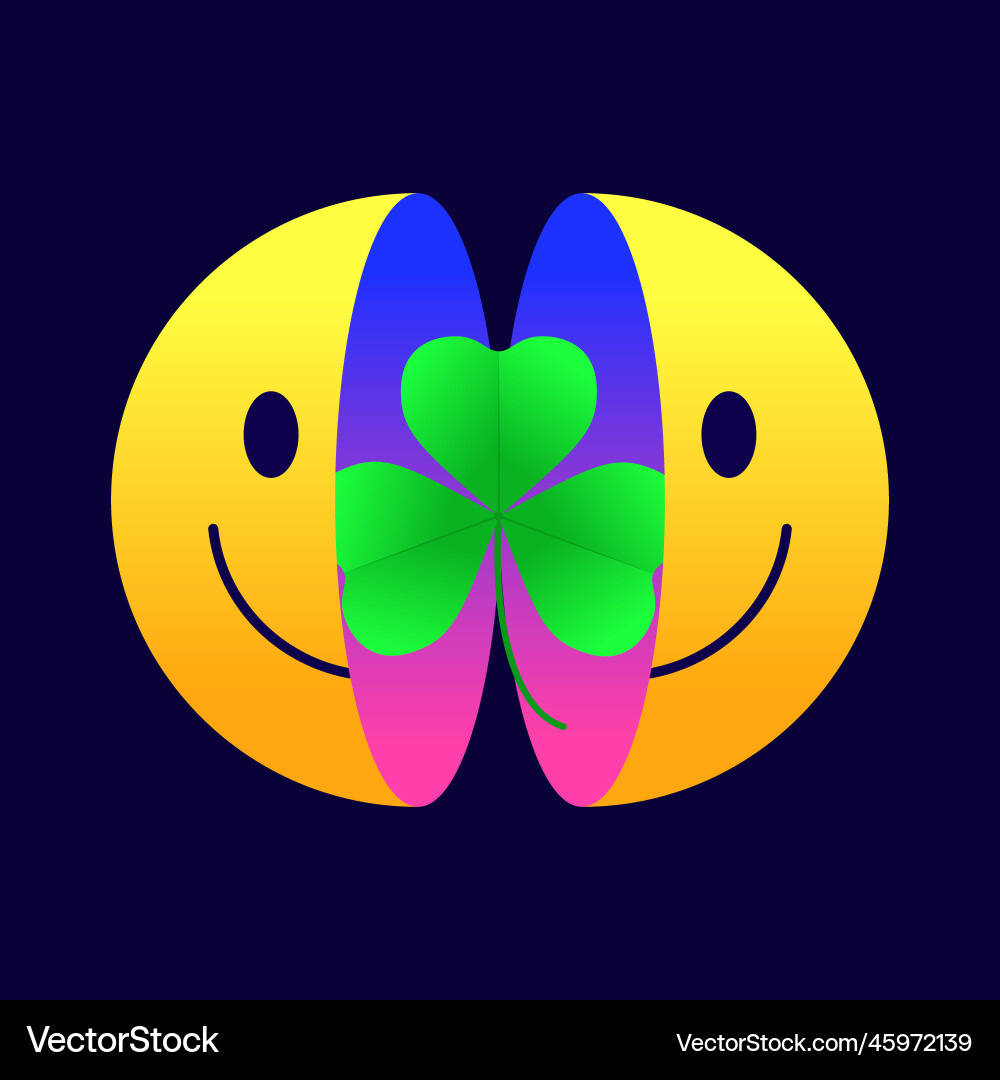 Smiling emoticon with shamrock inside Smiling emoticon with shamrock inside vector image