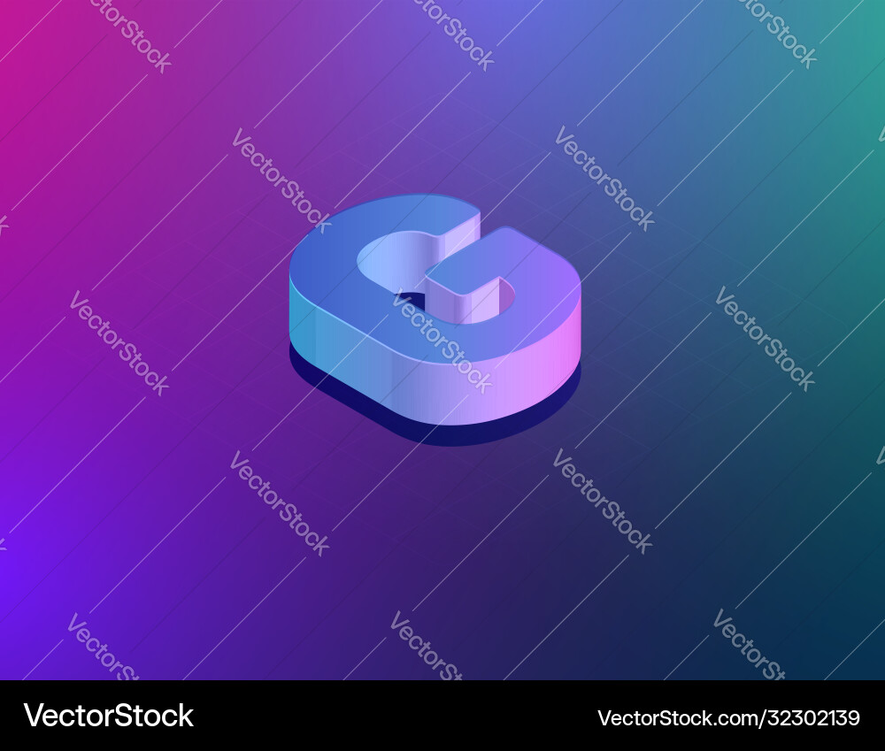 Three dee tech font character g isometric Vector Image