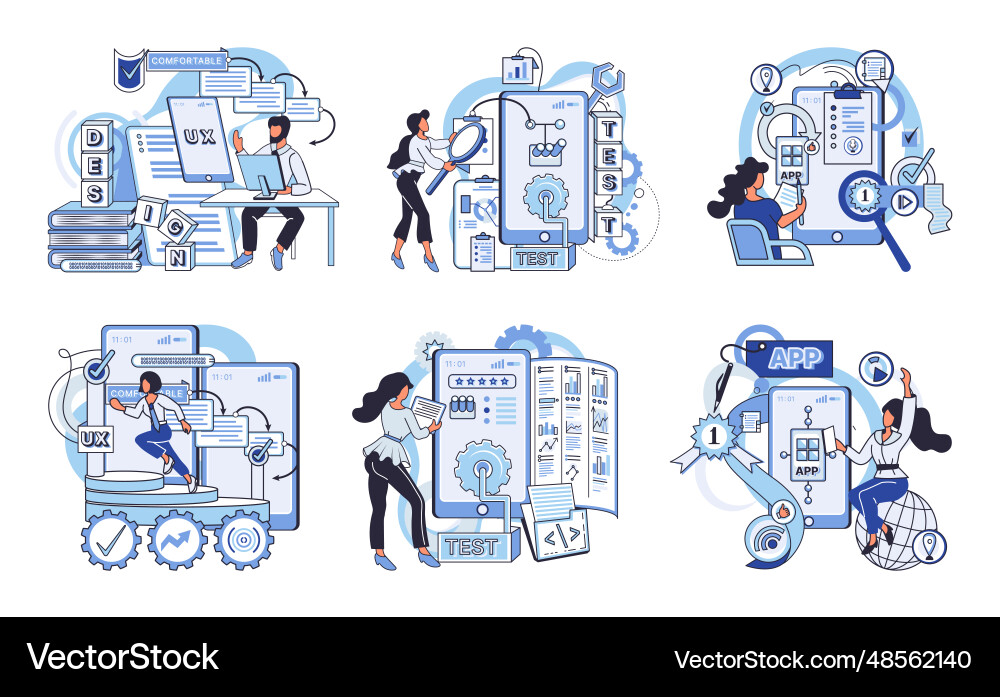 Application testing metaphor app test Application testing metaphor app test Vector Image