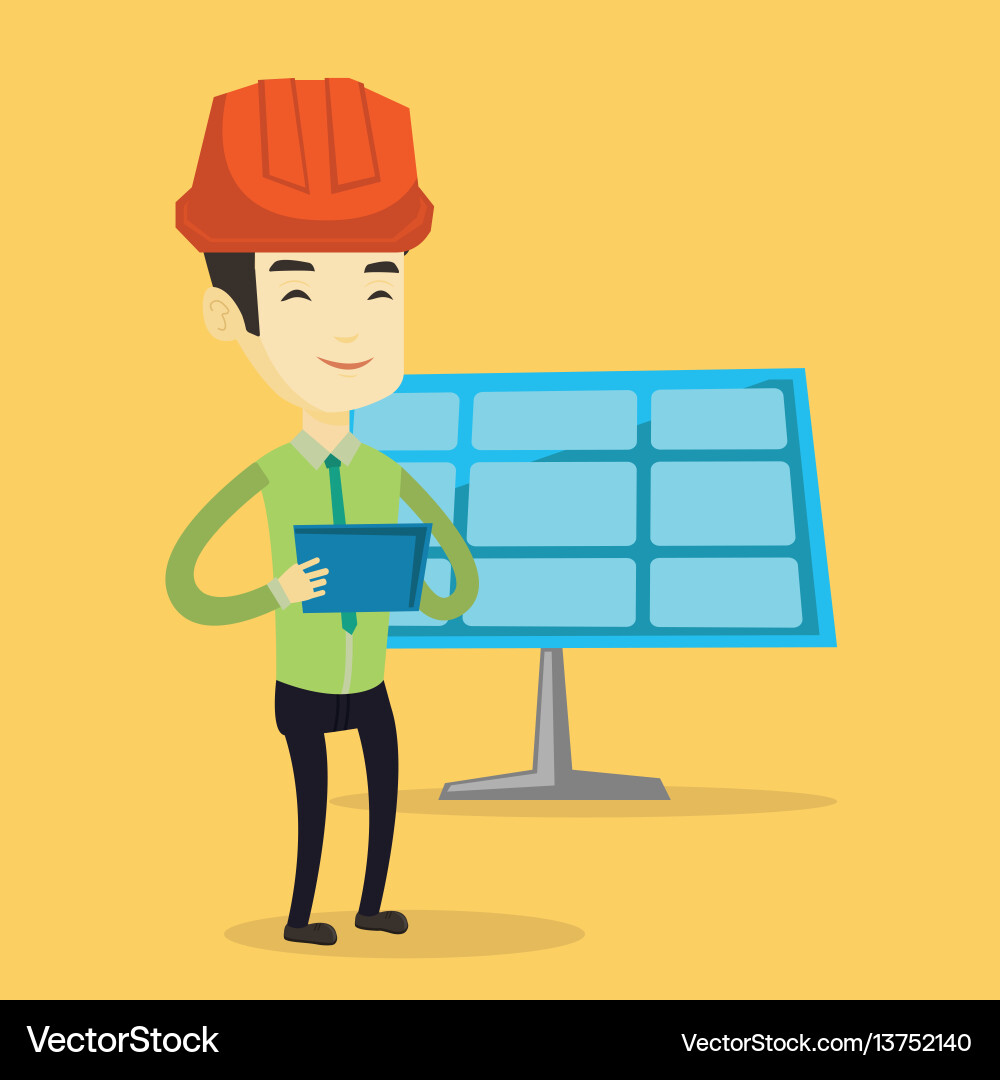 Asian worker of solar power plant Asian worker of solar power plant vector image