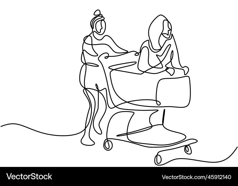 One single line drawing of happy female pushing One single line drawing of happy female pushing vector image