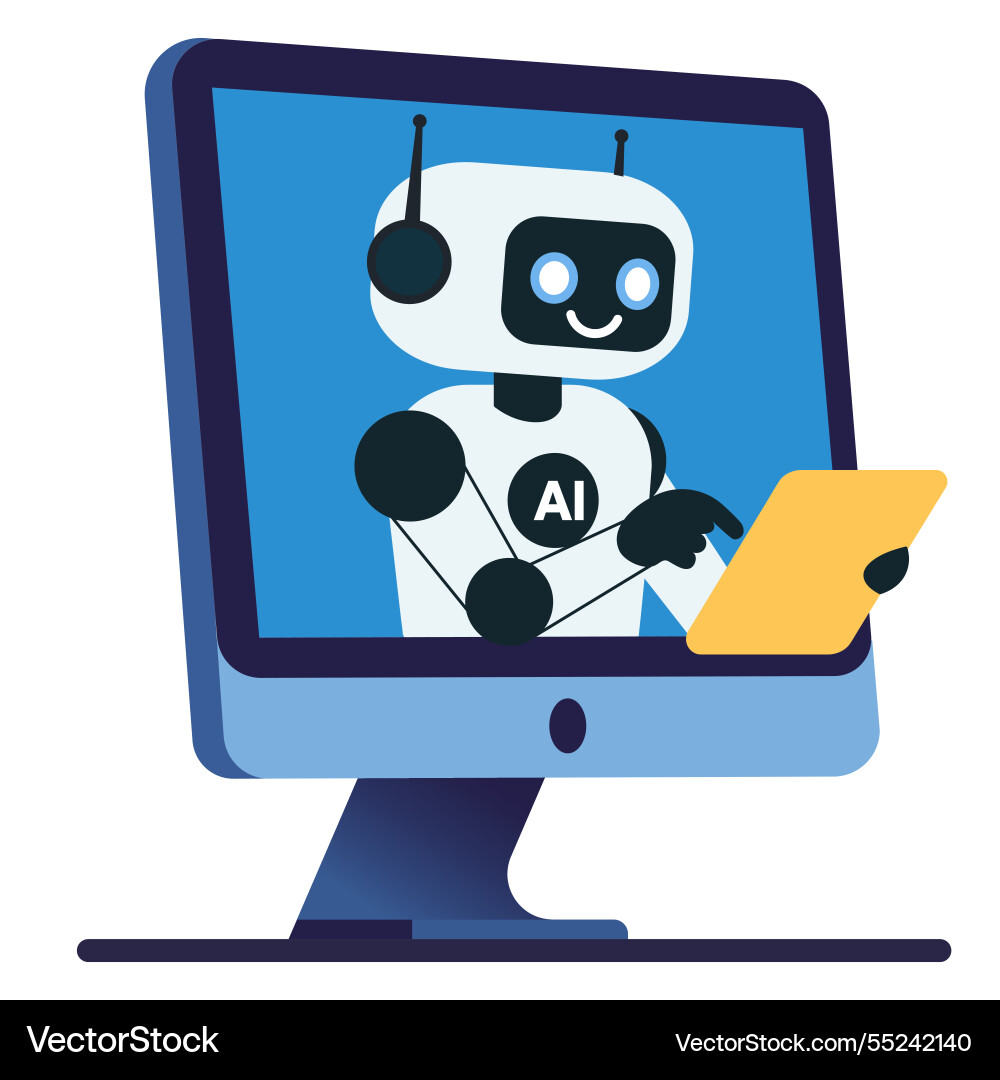 Robot with Tablet - AI Support vector image