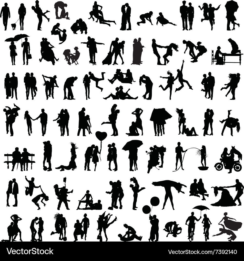 Silhouetted Couples – Romantic Poses Vector Image