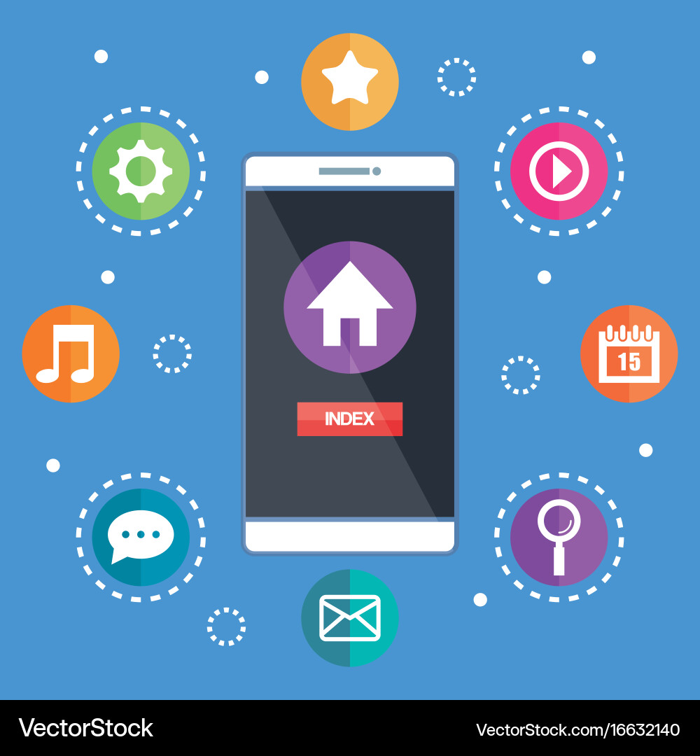Smartphone with index screen applications network Vector Image