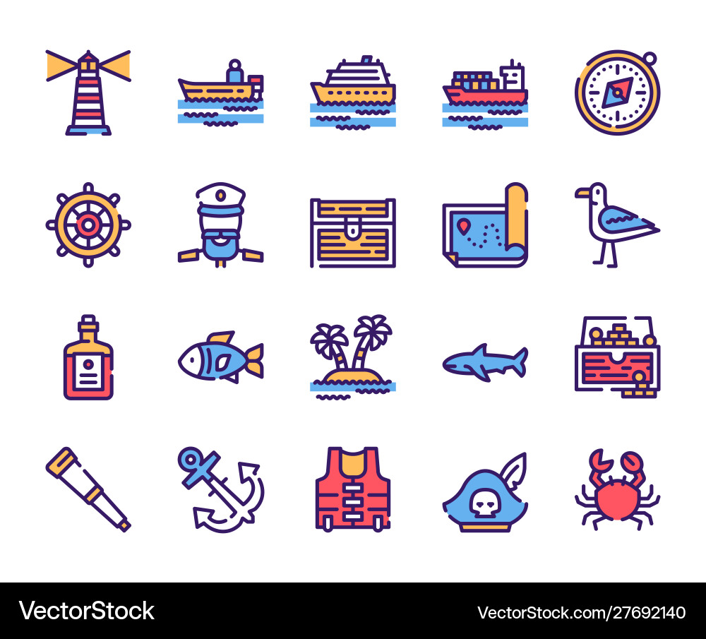 Voyage items color linear icons set Voyage items color linear icons set vector image