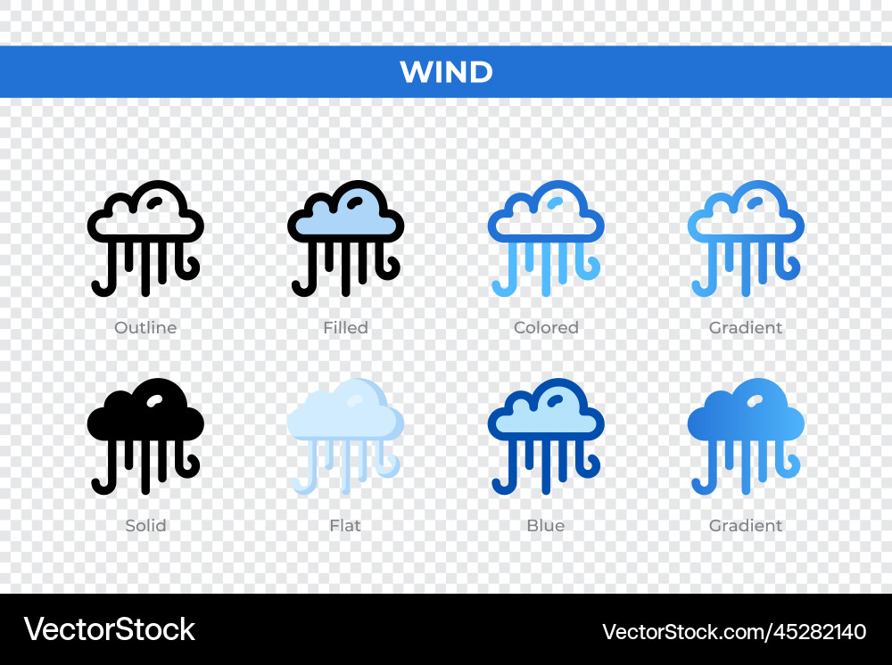 Wind icons in different style set Royalty Free Vector Image
