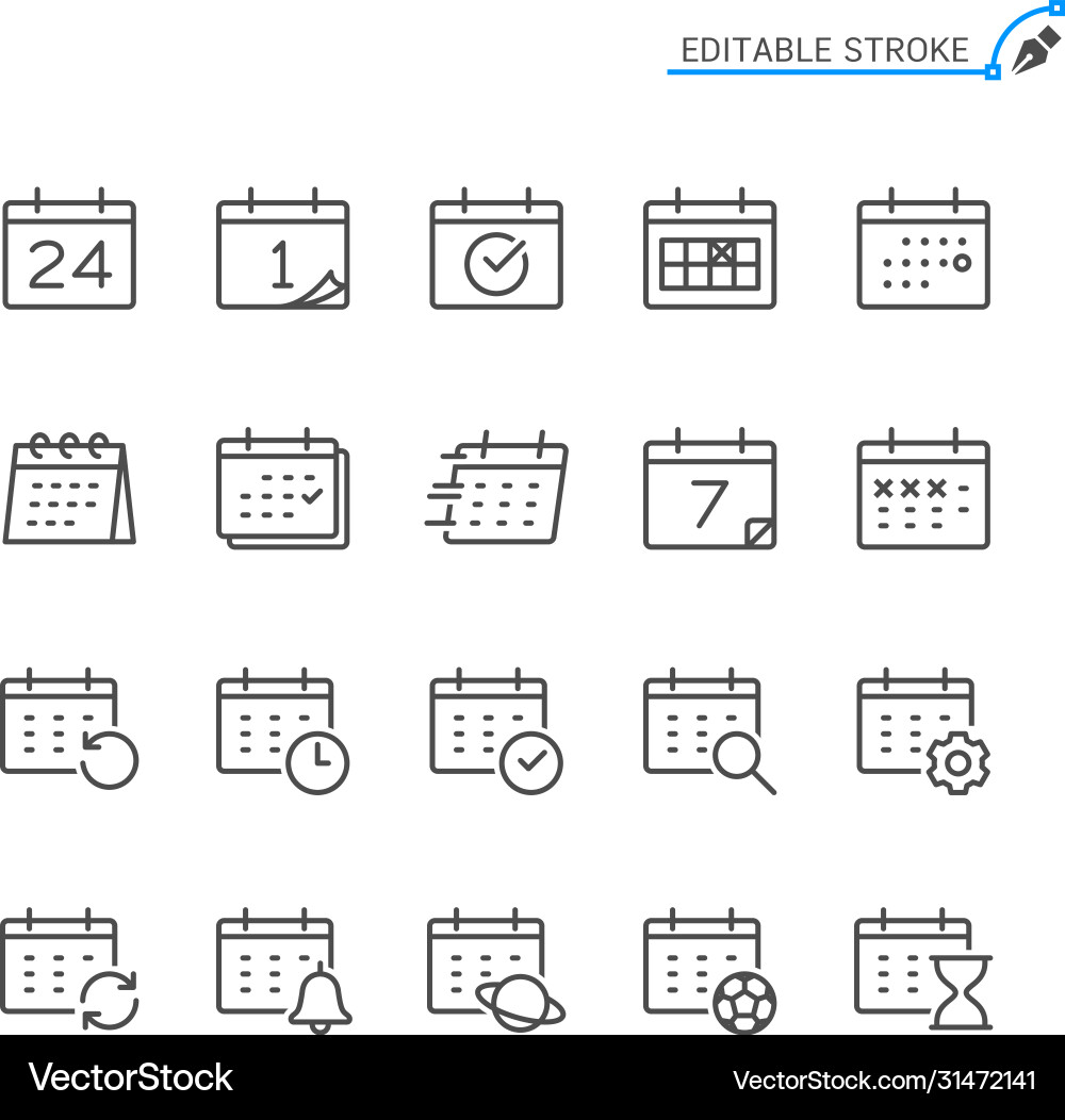 Calendar Line Icons - Editable Stroke Royalty Free Vector