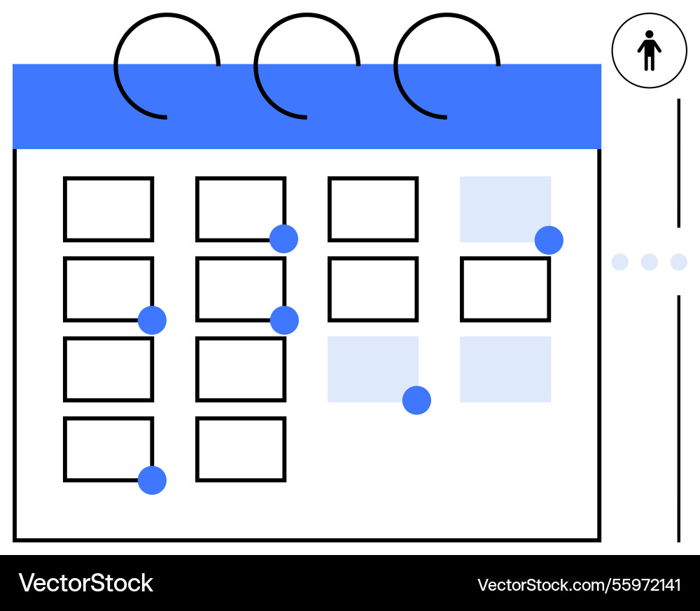 Calendar with highlighted events and user icon Calendar with highlighted events and user icon vector image