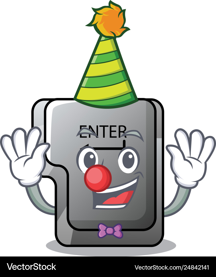 Clown enter button installed on computer cartoon vector image