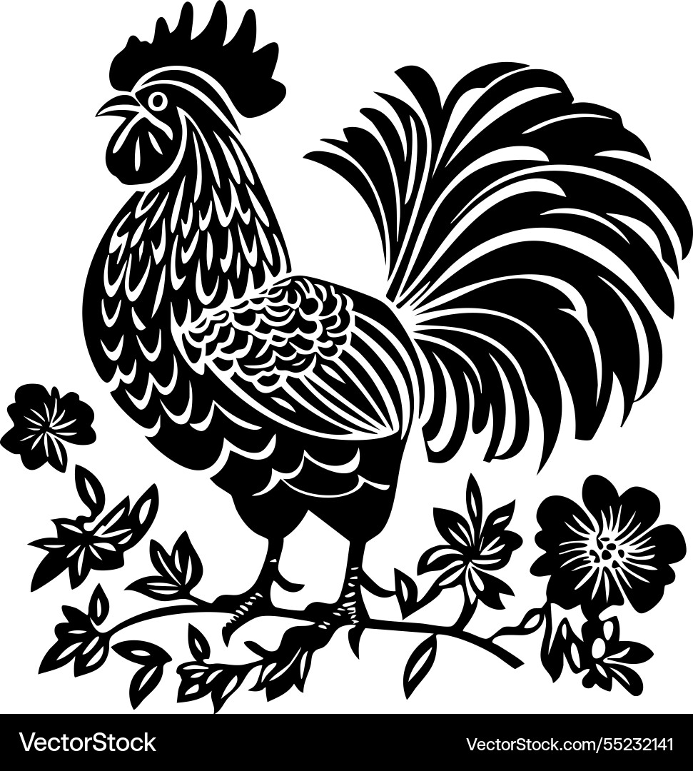 Folk Art rooster mit Blumendesign Nutztiere Folk Art rooster mit Blumendesign Nutztiere vektorbild