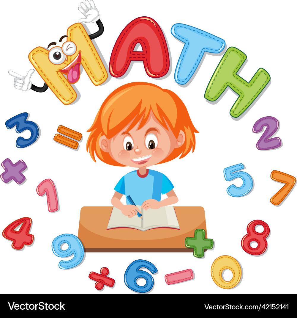Font design for math with girl and numbers Font design for math with girl and numbers vector image