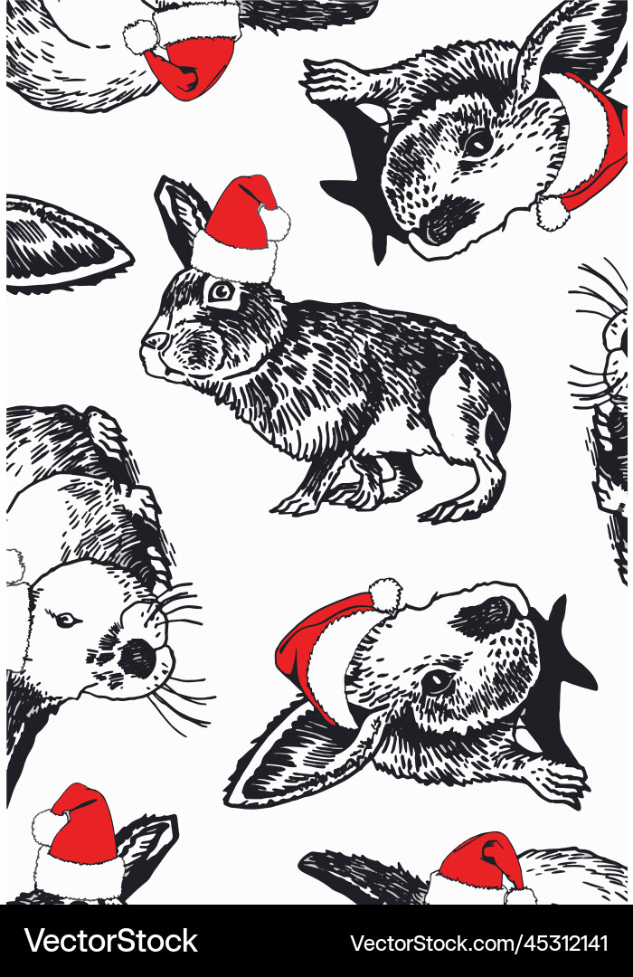 Graphical vertical pattern with rabbits in santa Graphical vertical pattern with rabbits in santa vector image