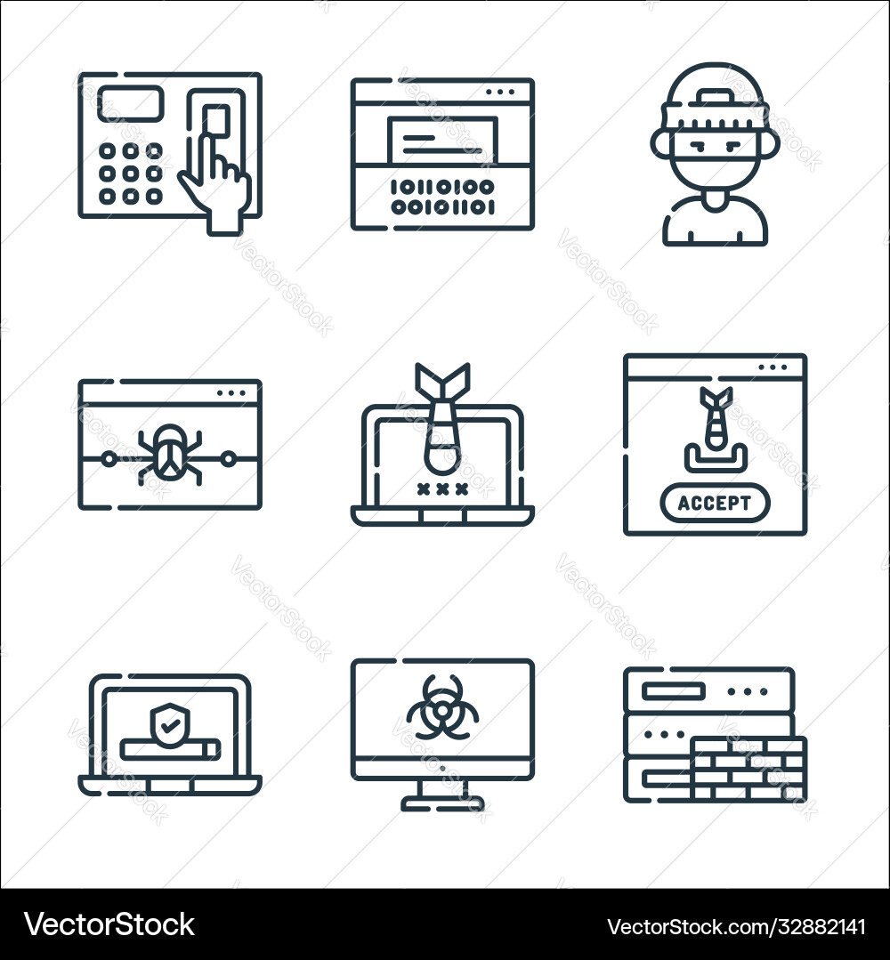 Hacker line icons linear set quality Hacker line icons linear set quality vector image