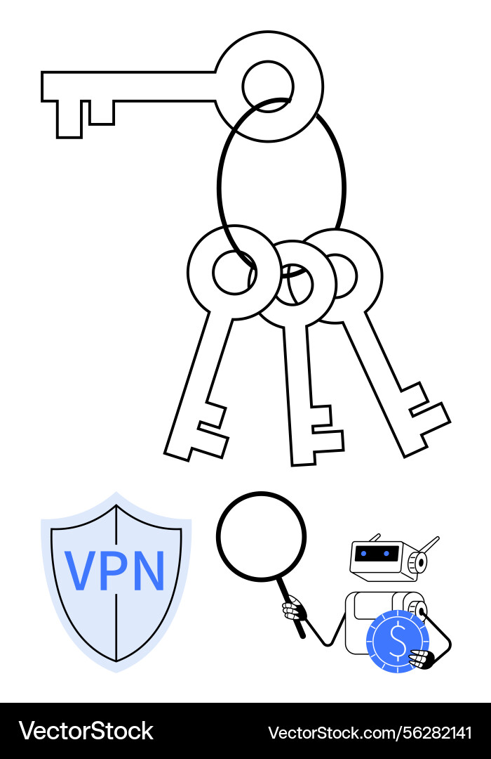 Keychain with keys vpn shield robot Keychain with keys vpn shield robot vector image