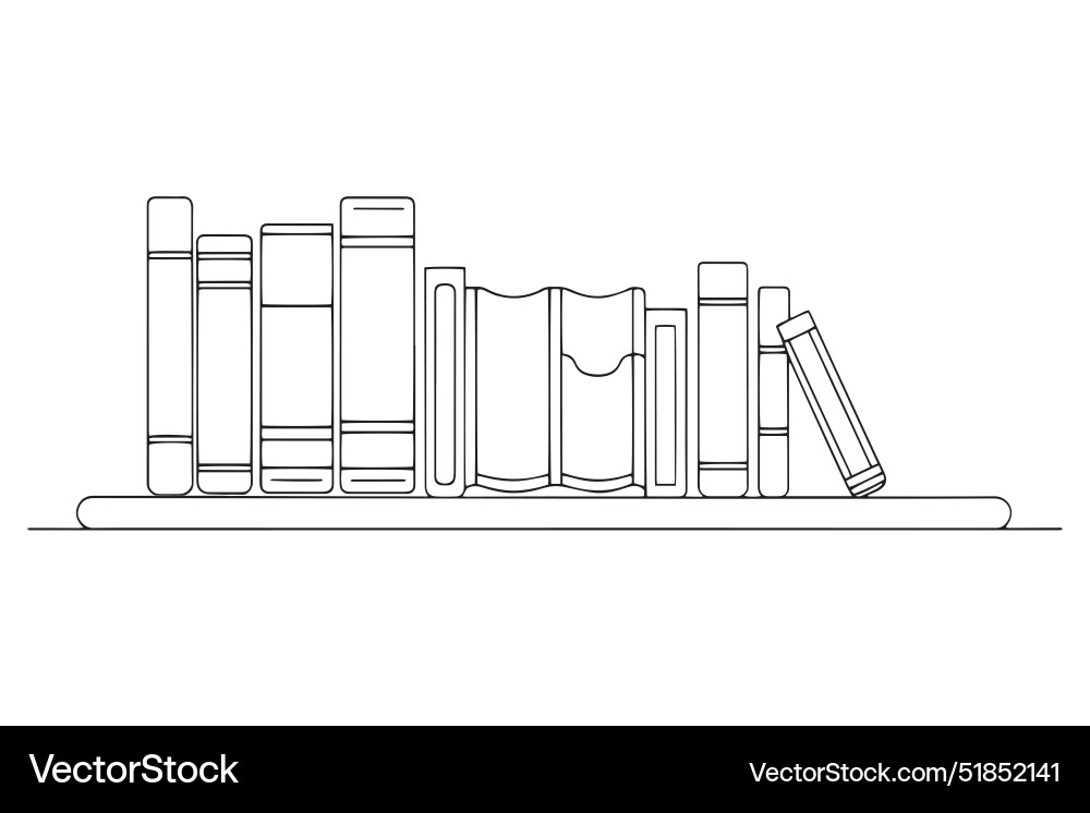 Old books are on the shelf continuous line art Vector Image