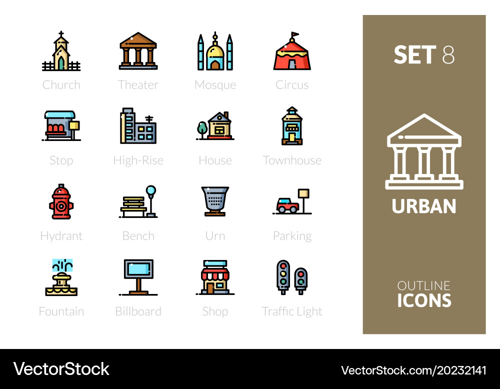 Outline color icons set vector image