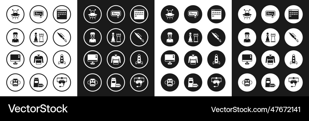 Set binary code chess nerd geek ufo flying Set binary code chess nerd geek ufo flying Vector Image