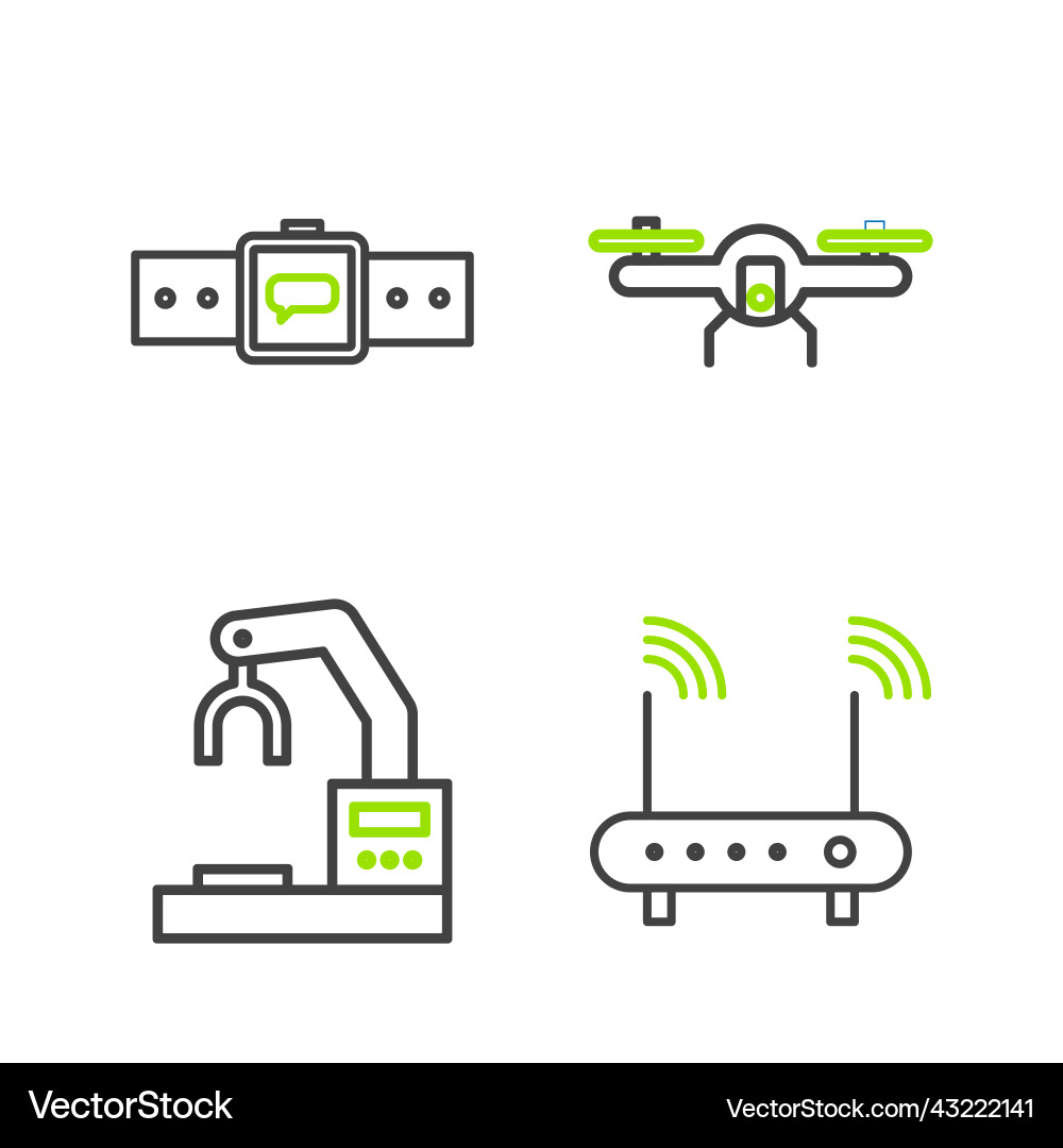 Set line router and wi-fi signal robotic robot Set line router and wi-fi signal robotic robot vector image
