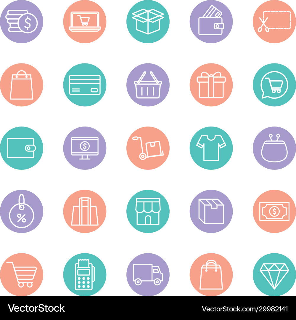 Shopping line and block style icon set Shopping line and block style icon set vector image