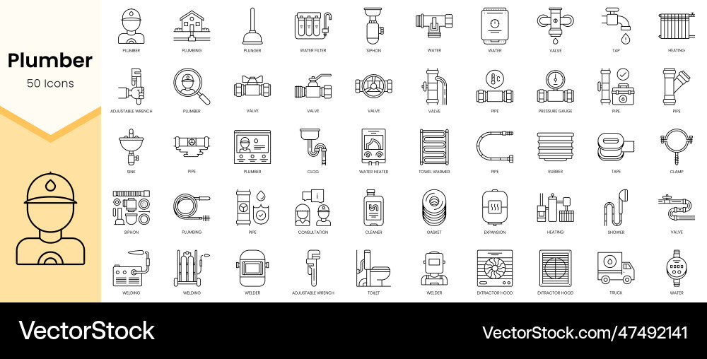 Simple outline set ofplumber icons linear style Simple outline set ofplumber icons linear style Vector Image