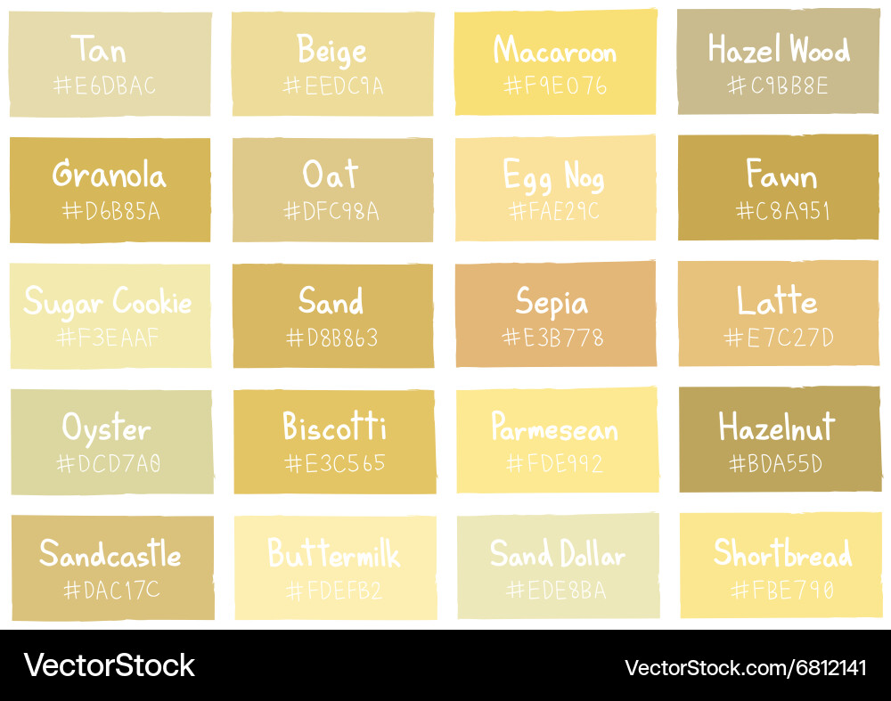 Tan Color Shade Palette with Codes vector image
