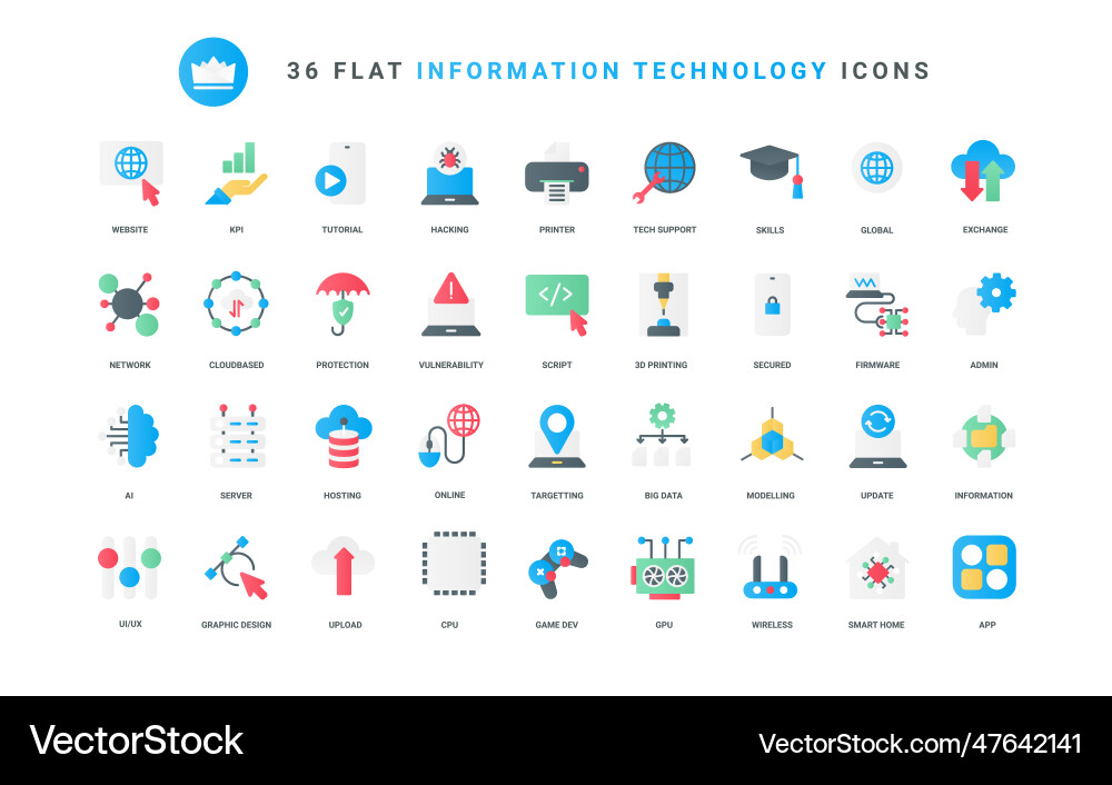 Tech & Data Flat Icons - Network & Digital vector image