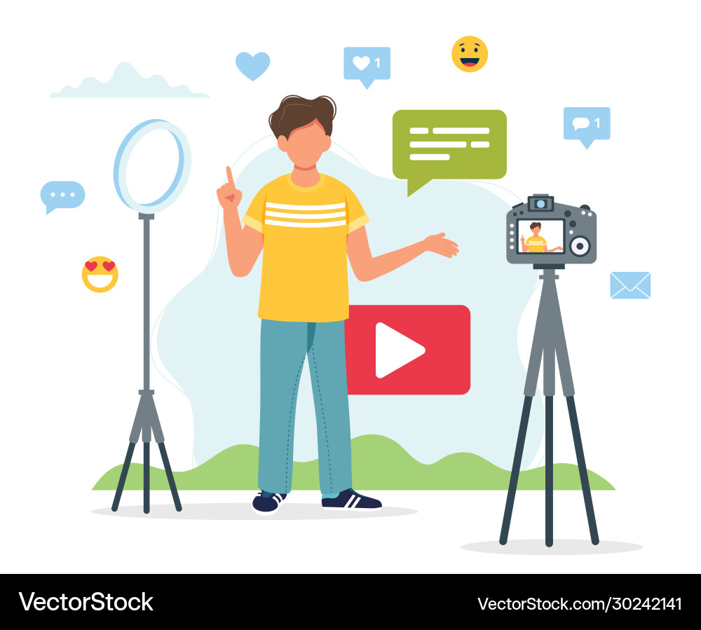 Video blogger recording with camera Royalty Free Vector