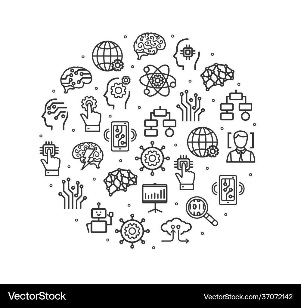 Ai sign round design template thin line icon Vector Image