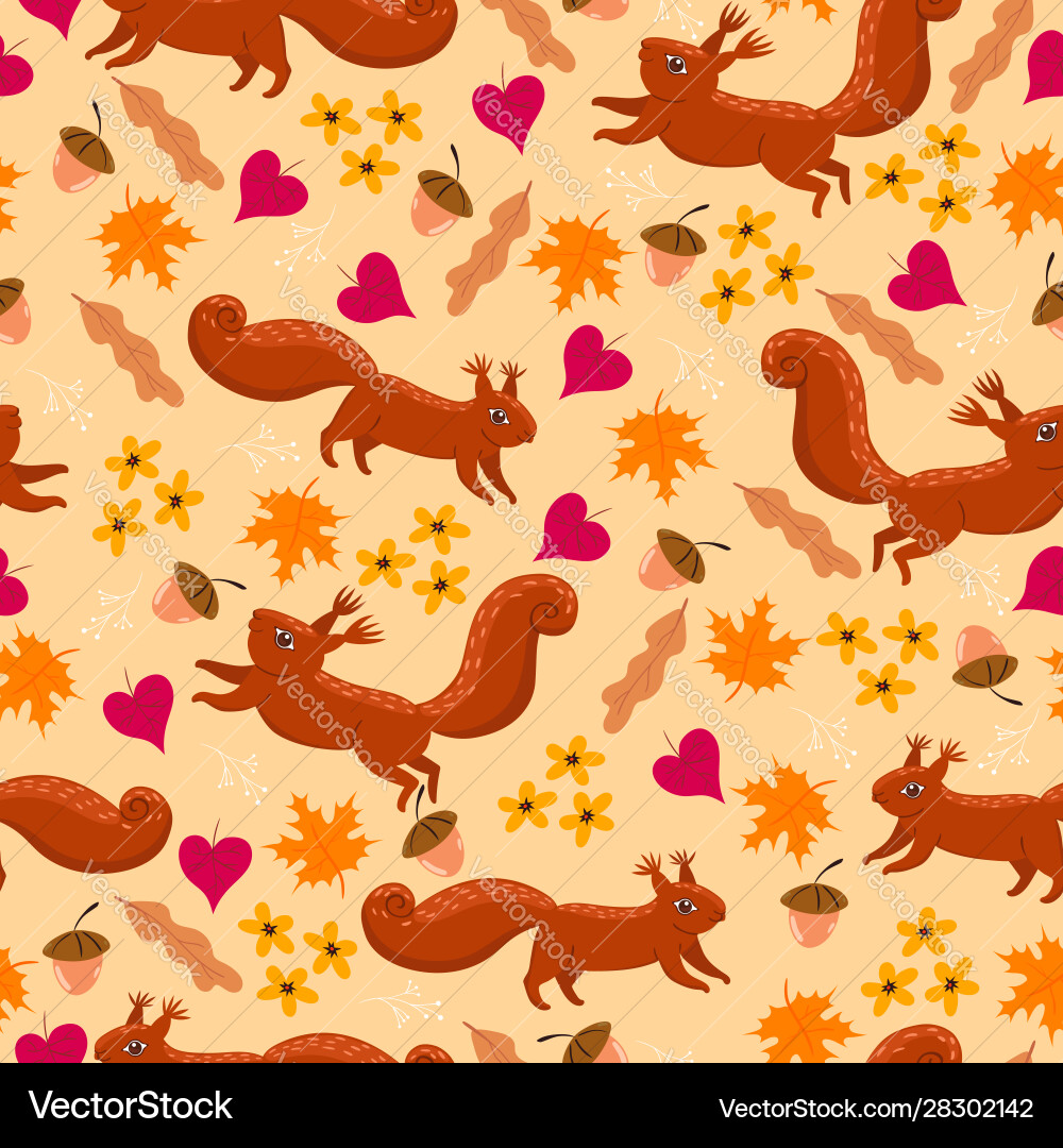 Autumn seamless pattern with squirrels Autumn seamless pattern with squirrels vector image