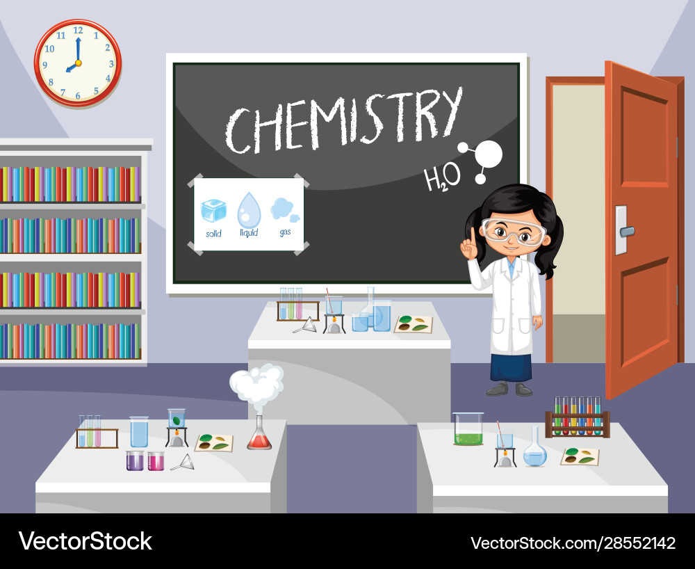 Classroom scene with science student in front Classroom scene with science student in front vector image