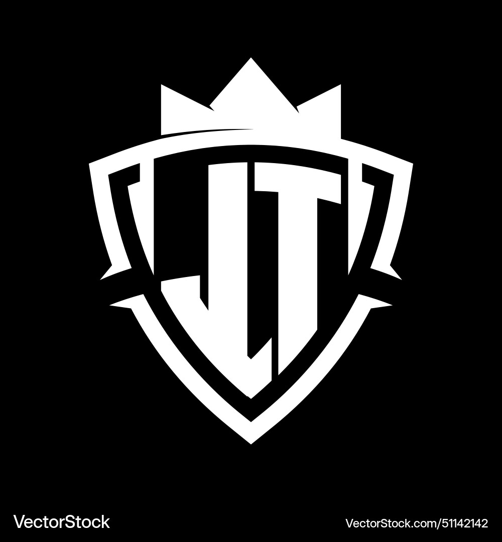 Jt letter monogram with triangle curve shield Vector Image