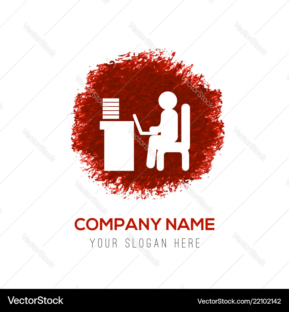 Man behind the computer desk icon - red Man behind the computer desk icon - red Vector Image