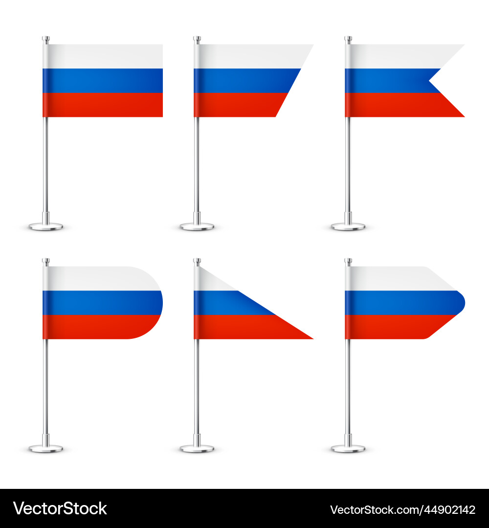 Realistic various russian table flags on a chrome Realistic various russian table flags on a chrome vector image