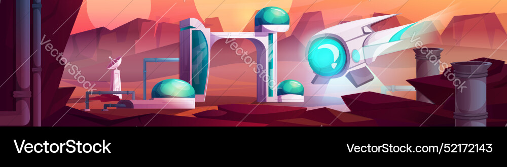 Alien space station base building on mars planet Alien space station base building on mars planet vector image