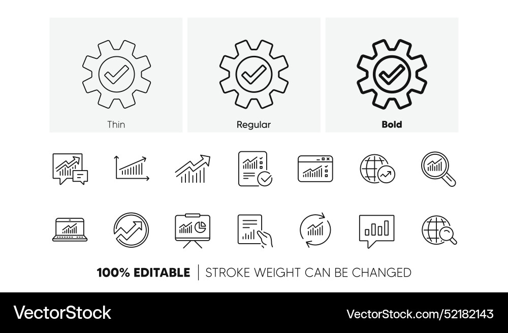 Analytics line icons reports charts and graphs vector image