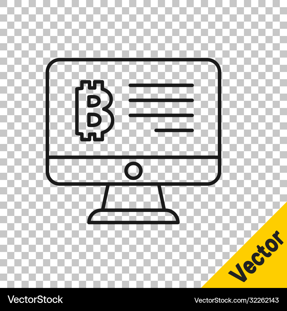 Black line mining bitcoin from monitor icon Black line mining bitcoin from monitor icon vector image
